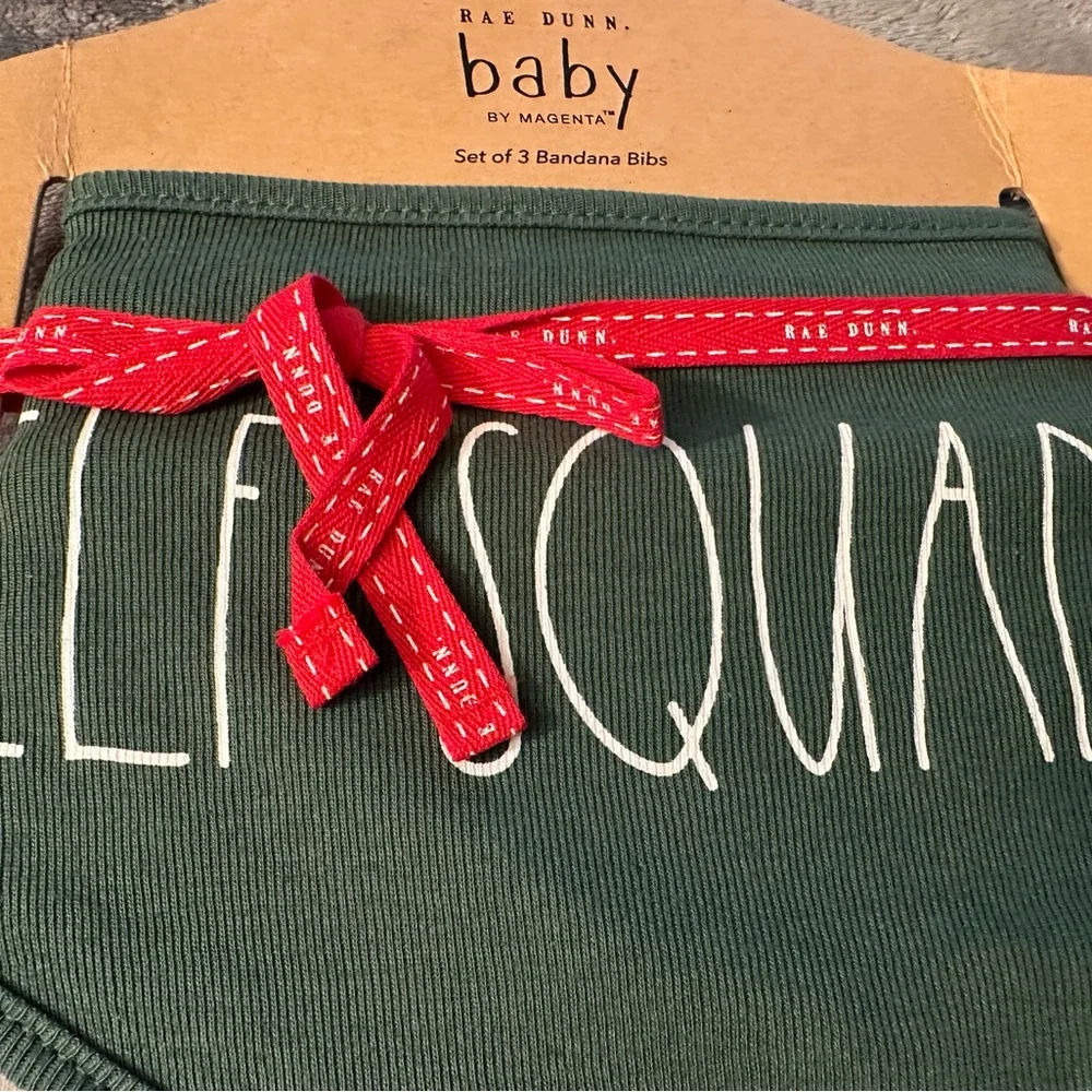 Rae Dunn Christmas Baby Bibs Pack Of 3 Santas Helper Elf Squad Jingle Bells New